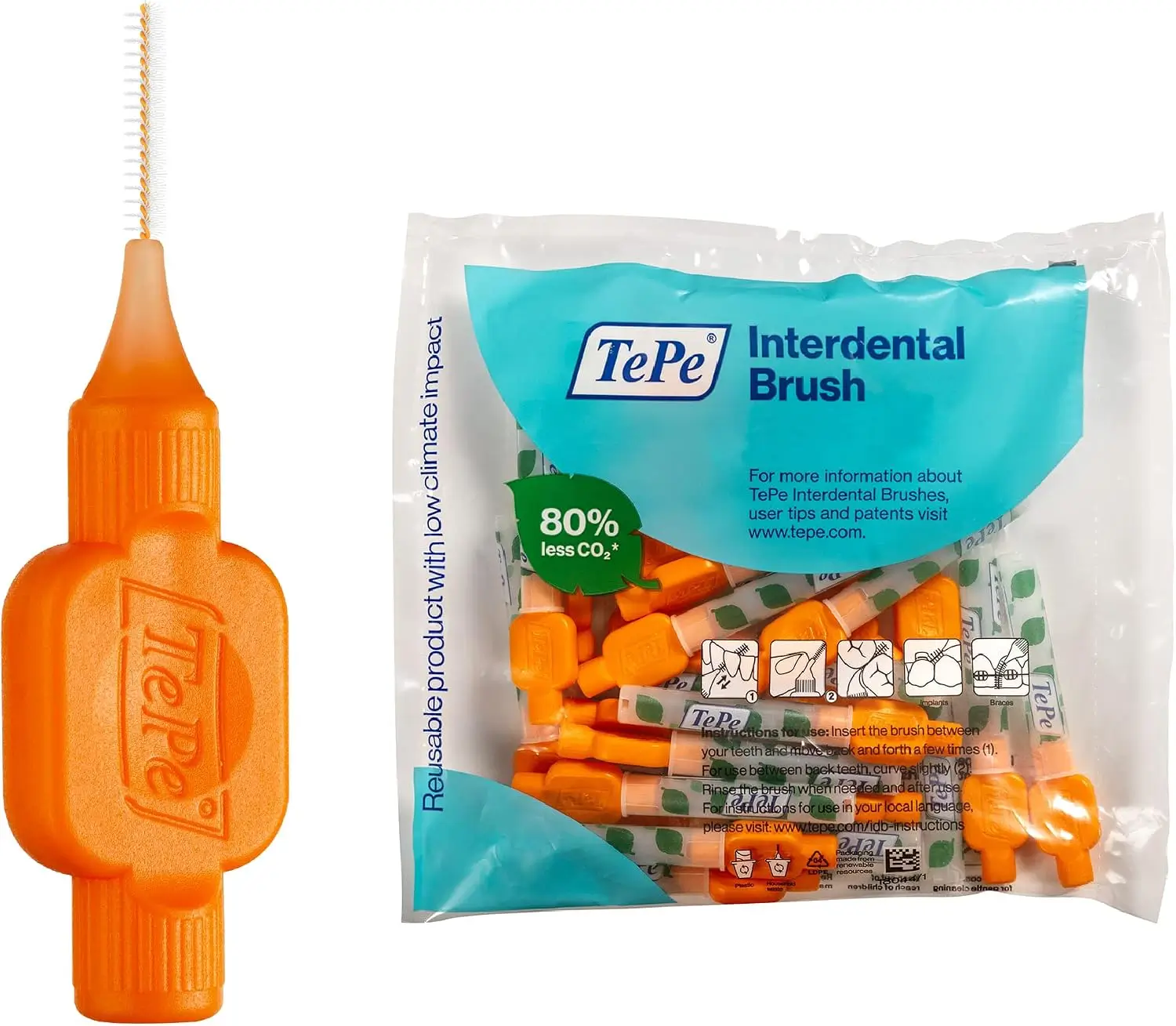 TePe labai minkšti tarpdančių šepetėliai 0,45 mm, oranžiniai, 25 vnt.