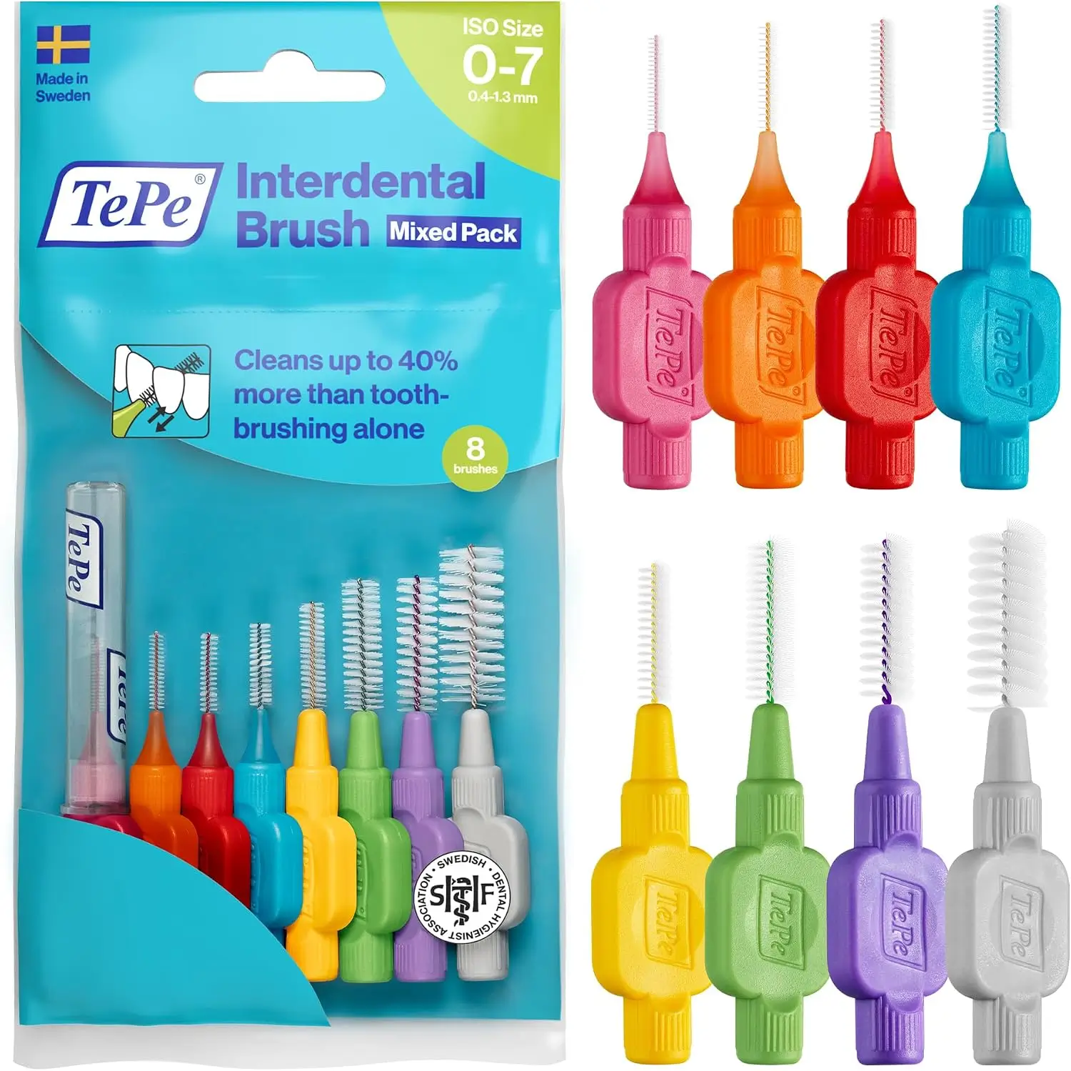 TePe tarpdančių šepetėliai, mišrus rinkinys, 0,4-1,3 mm, 8 vnt.