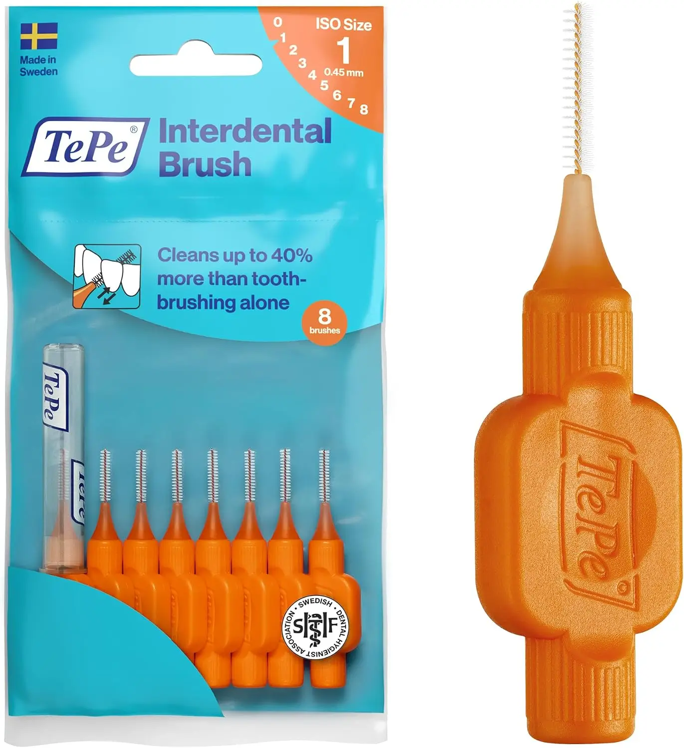 TePe tarpdančių šepetėliai 0,45 mm, oranžiniai, 8 vnt.