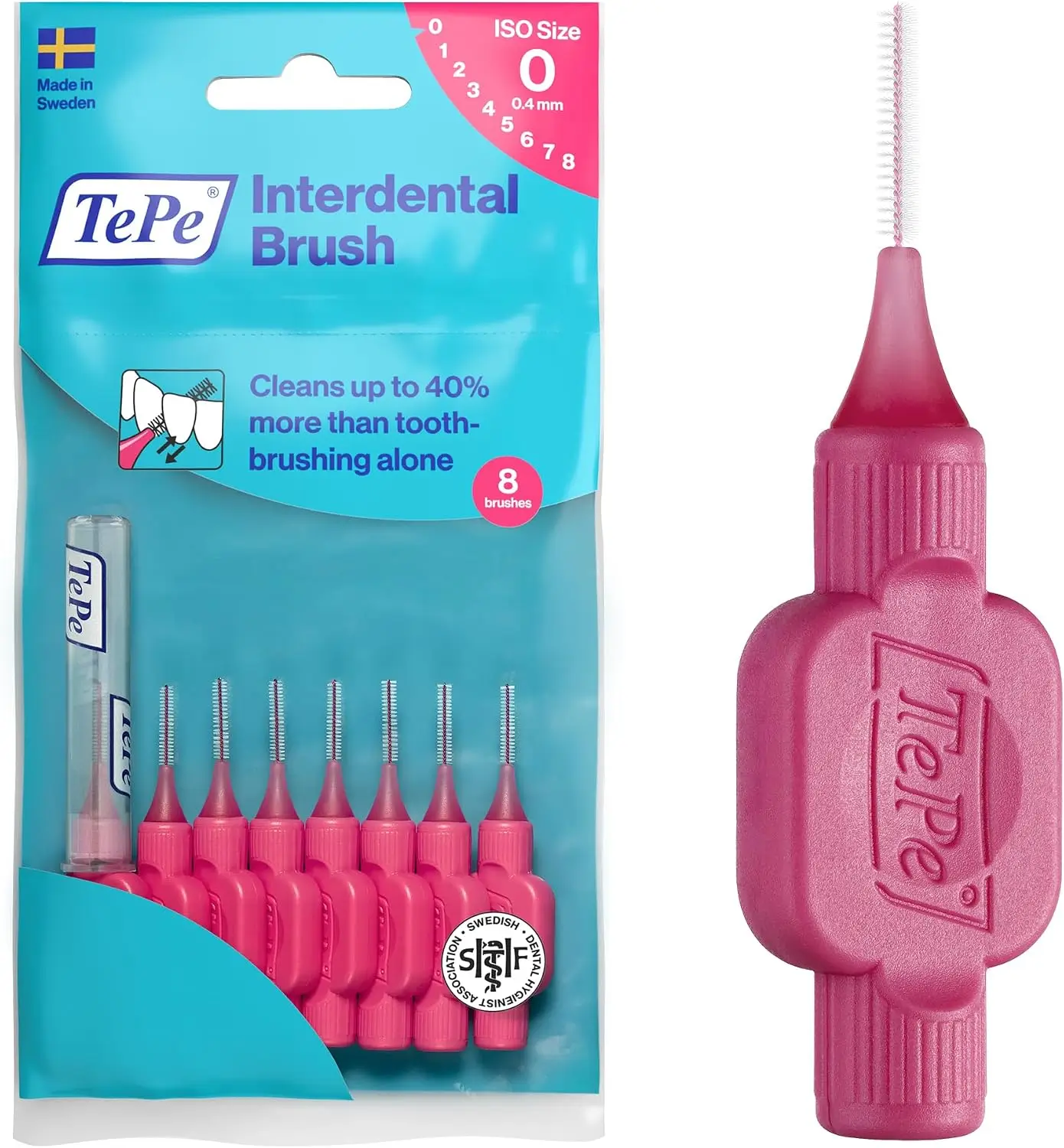 TePe tarpdančių šepetėliai 0,4 mm, rožiniai, 8 vnt.
